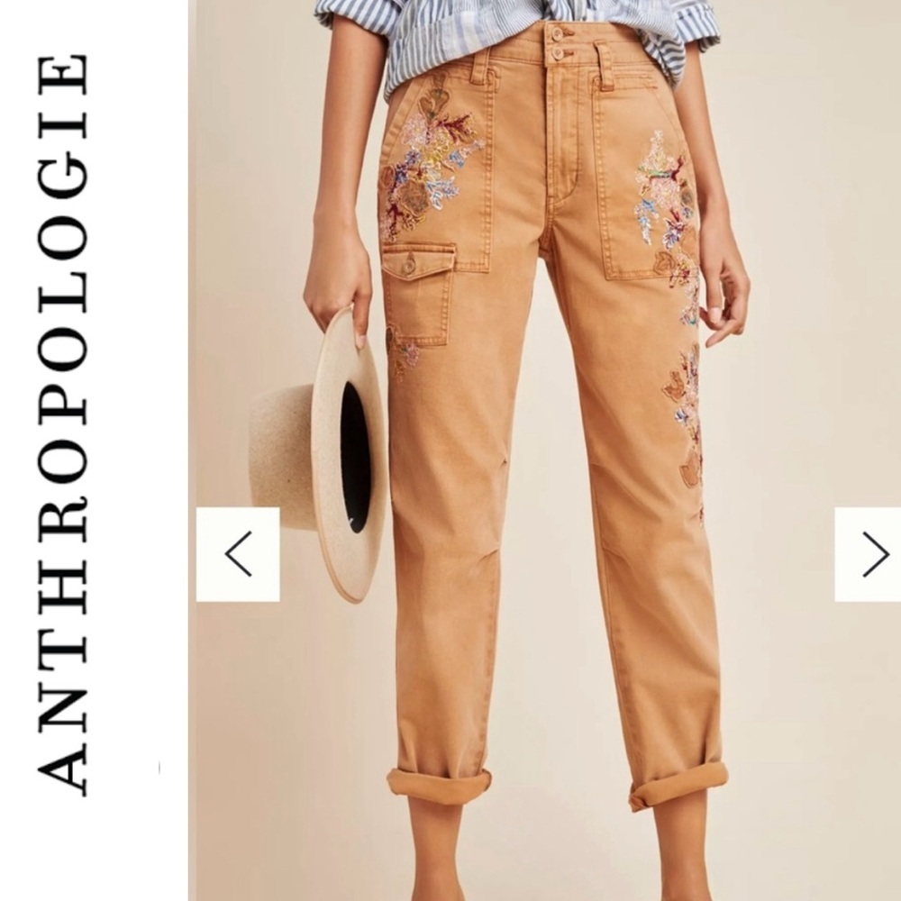 Anthropologie Wanderer Cotton Double Button Cargo Beige Pants